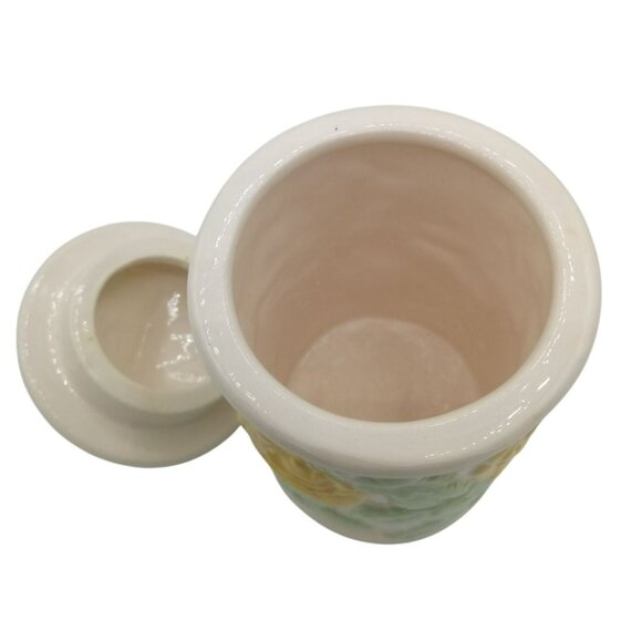 Canister Lid Ceramic Vintage Yellow Roses 5.25" Crazing Midcentury Floral Jar - Picture 6 of 16